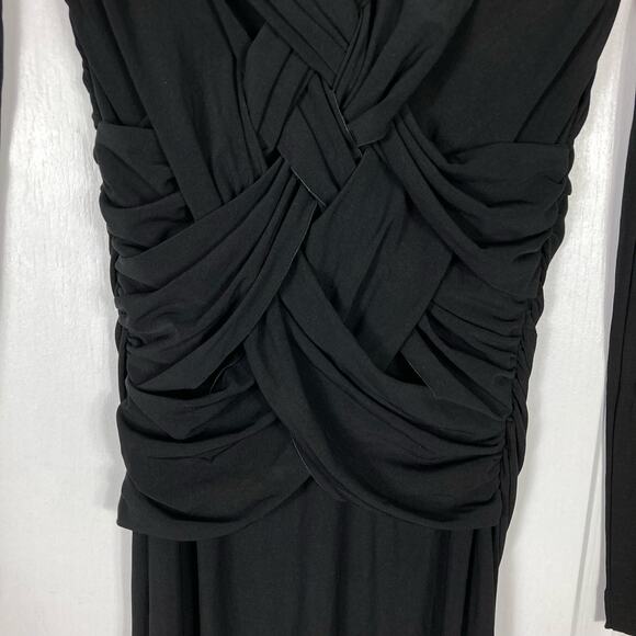 NWOT BEN DE LISI Dress US 4 Black Maxi Boat-Neck Cross Ruch Slit Side Stretch - Picture 9 of 15